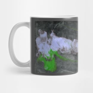 Abstract green-white-grey background with hand-painted marble texture. Monochrome watercolor. Best for the print, fabric, poster, wallpaper, cover and packaging, wrapping paper. Mug